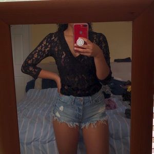 Lace V-Neck Long Sleeve Blouse